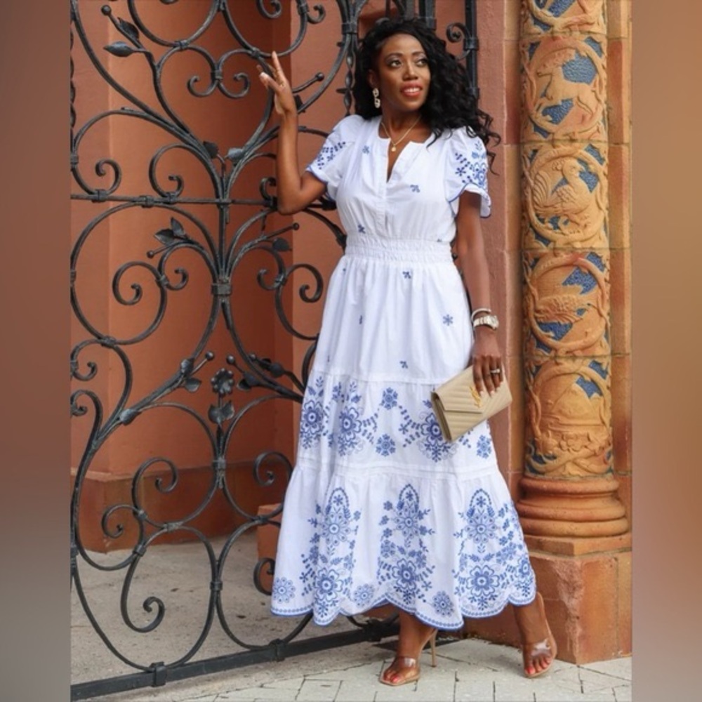 Anthropologie Somerset maxi dress White blue eyelet - Picture 9 of 9